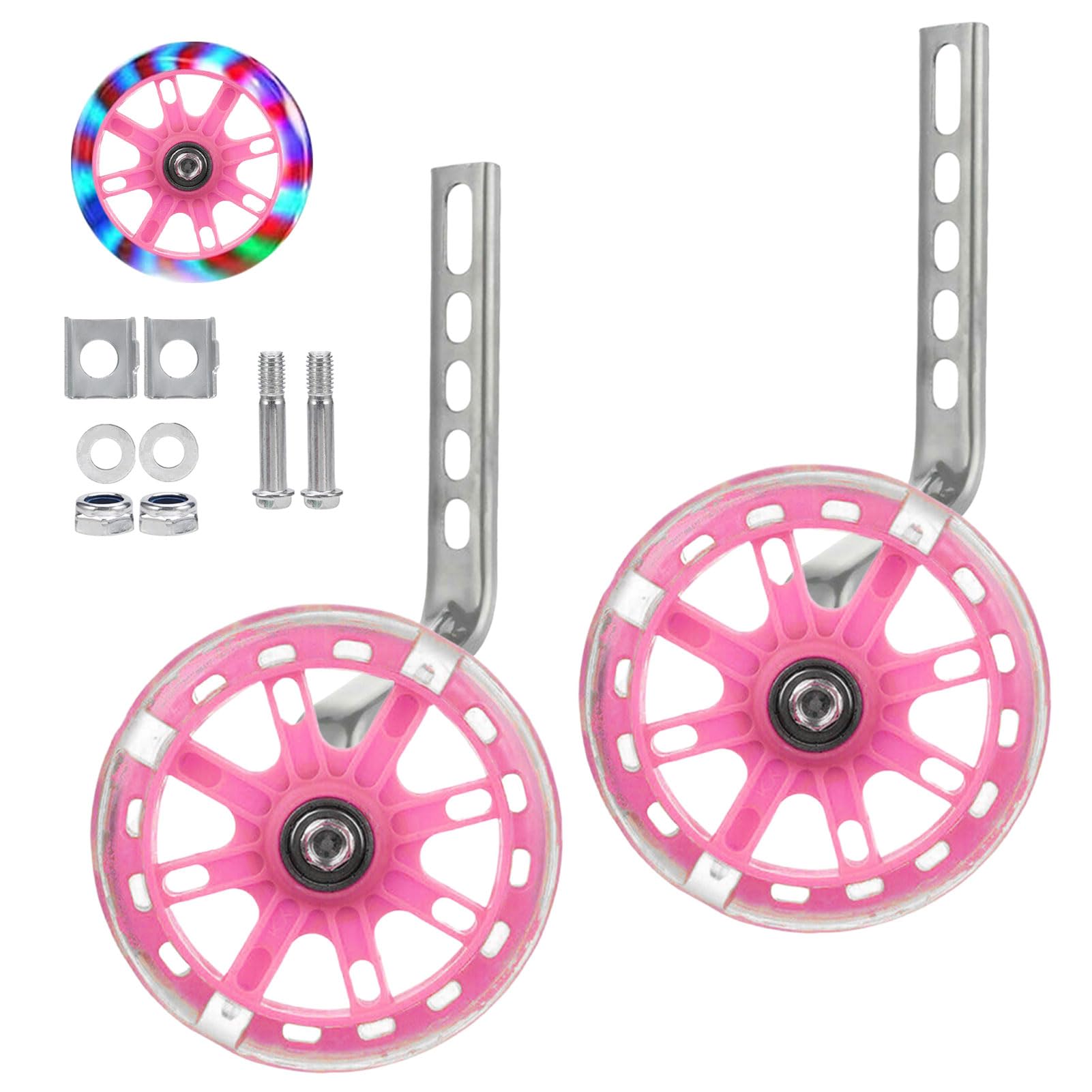 Bicycle Training Wheels - Adjustable Stabiliser Support Wheels for Kids Bikes of 12 14 16 18 20 Inch (Pink)