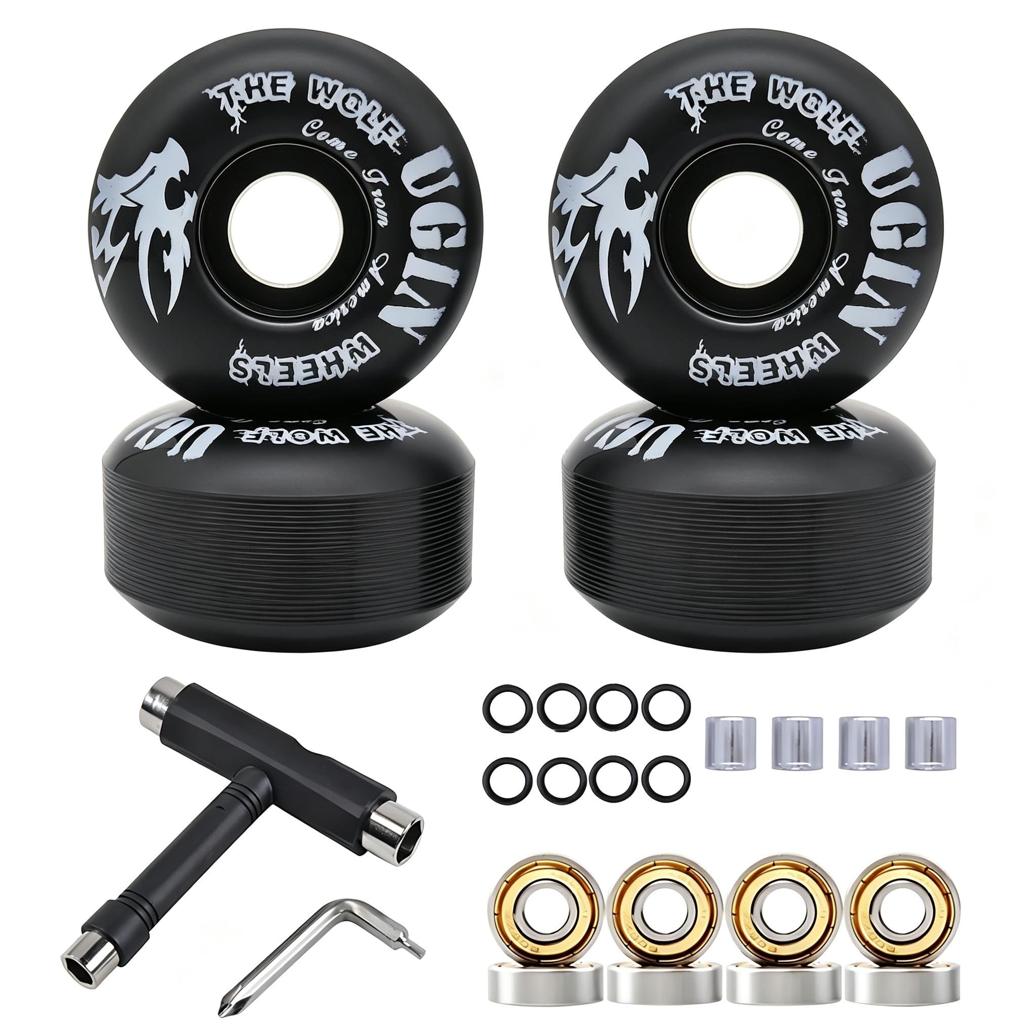 Skateboard Wheels 52mm 95A with Tool Set, Skateboard Bearings,Skateboard Tools Washers, Freestyle Skateboard Wheel Tips Street Skateboard