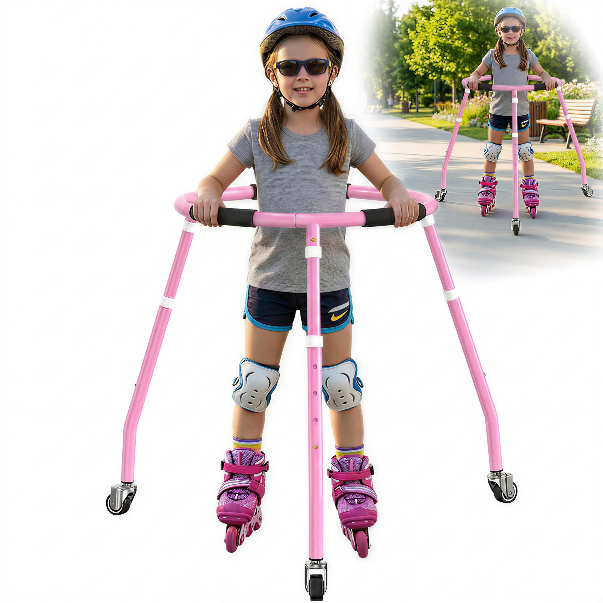 GanFindX Kids Roller Skating Trainer Adjustable Height Skate Aid Pink